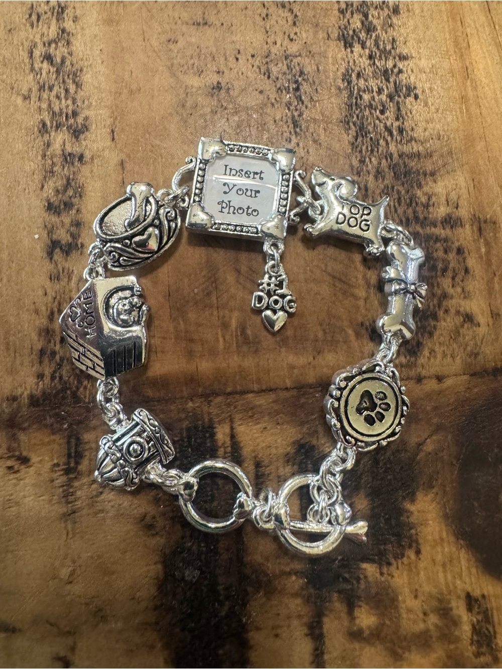 Cookie Lee Silver-Tone Dog Charm Photo Frame Bracelet
